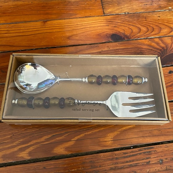 SimplyDesignz Amber Glass Handle Salad Serving Set NWT - Picture 15 of 16